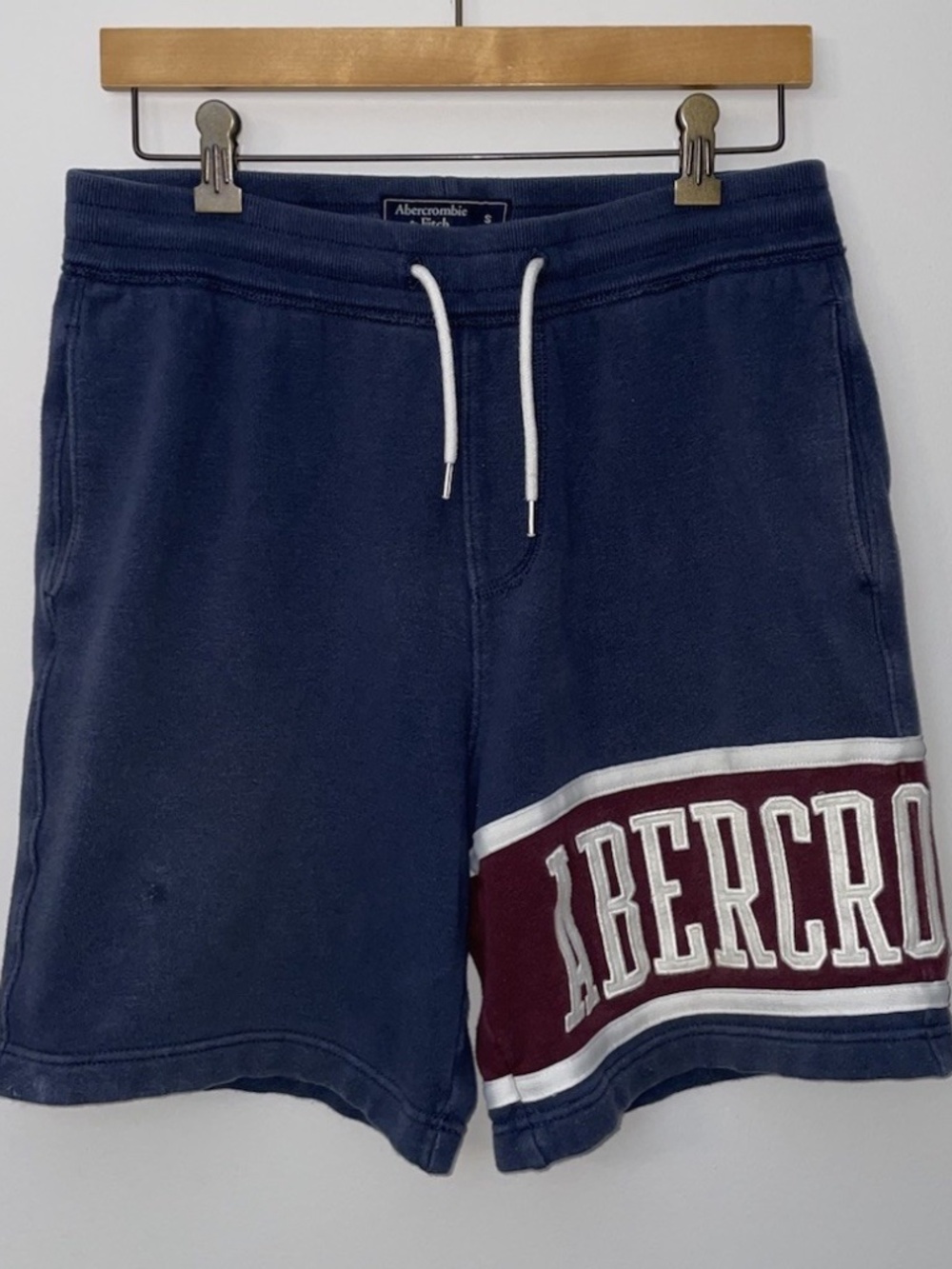 Vintage ABERCROMBIE & FITCH Fleece Shorts Mens S Hand Pockets Navy Active Y2K